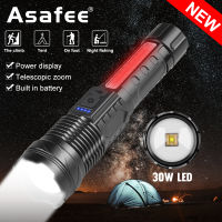 Asafee 800LM A76 30W LED+18LED Ultra bright outdoor Camping flashlight Telescopic zoom press switch Built-in battery IPX4 waterproof