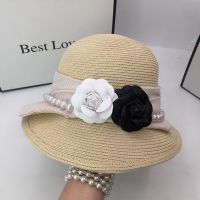 French style socialite pearl flower dome edge basin hat ins summer wind elegant bask in a wide brim