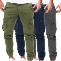 Men Cargo Military Pants Drawstring Solid Color Ankle Banded Casual Multi Pockets Cargo Pants for Male 2021 Autumn Sportswear