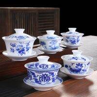 [COD] Hand-painted Sancai bowl teacup single white porcelain Dehua fat jade tea with