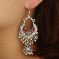 【Ready】Bohemian Women Flower Bells Tassel Enamel Hook Earrings Party Banquet Jewelry