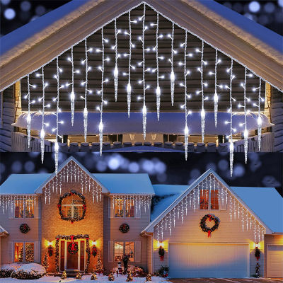 20m Christmas Festoon LED Icicle Fairy Curtain Light 8 Modes Waterfall House Eaves New Year Halloween Garden Patio Decoration