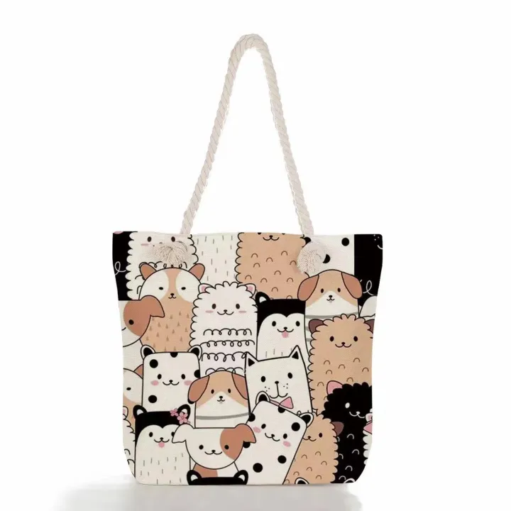 New Fashion Female Tote Bag With Zipper Canvas Cute Shopping Bags For