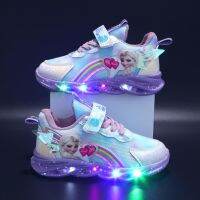 Limited Time Discounts  LED Casual Sneakers Pink Purple For Spring Girls Frozen Elsa Princess Print Outdoor Shoes Children Lighted Non-Slip Shoes