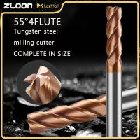 Zloon HRC55 4 ขลุ่ยปลายคาร์ไบด์ 4 ขลุ่ยคัตเตอร์มิลลิ่งเคลือบโลหะผสมทังสเตนเครื่องมือตัดเหล็กสำหรับเครื่อง CNC Router Bits เครื่องตัดมิลลิ่ง Router Cnc