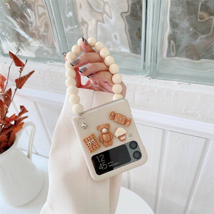 เคสโทรศัพท์มือถือ-ลายการ์ตูนหมีน่ารัก-3d-พร้อมสายคล้องมือ-สําหรับ-samsung-galaxy-z-flip-3-flip3-5g-diy