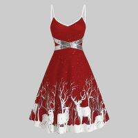 WomenS Christmas White Fawn Halter Sexy Lace Up Dress