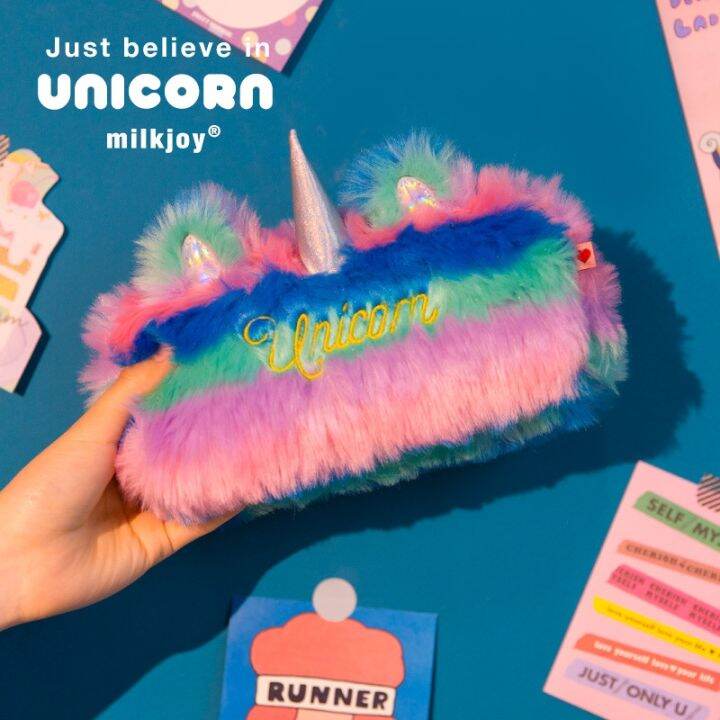 cc-color-faux-fur-unicorn-wallet-storage-stationery-pencilcase-handbag-purse