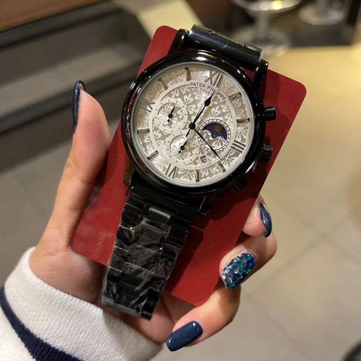 นาฬิกาควอตซ์ผู้ชายผู้หญิงคุณภาพสูงสายสแตนเลสนาฬิกา-unisex-นาฬิกาข้อมือสีดำ