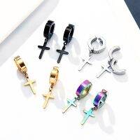 Trend Punk Rock stainless Steel No ear hole Earrings Big Cross Clip Earrings Male Female Fashion Jewelry Black Golden Multicolor