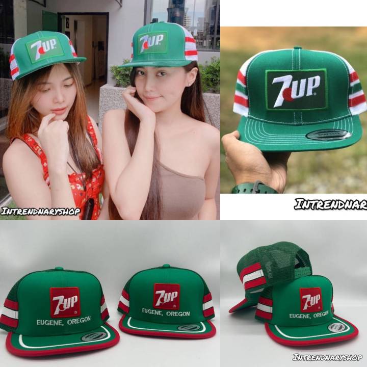 หมวก-หมวกตาข่าย-หมวกวินเทจ-หมวกแนววินเทจ-โลโก้-7up-hiphop-หมวกเต็มใบ-cap-fashion-vintage-summer-2566