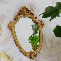▧№ Nordic retro do old golden relief hanging mirror light luxury wind household bathroom shop fitting mirror decoration makeup mirror