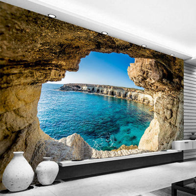 [hot]Photo Wallpaper Modern Simple Cave Seascape Nature Mural Living Room Bedroom Interior Decor Wallpaper Space Expansion 3D Poster
