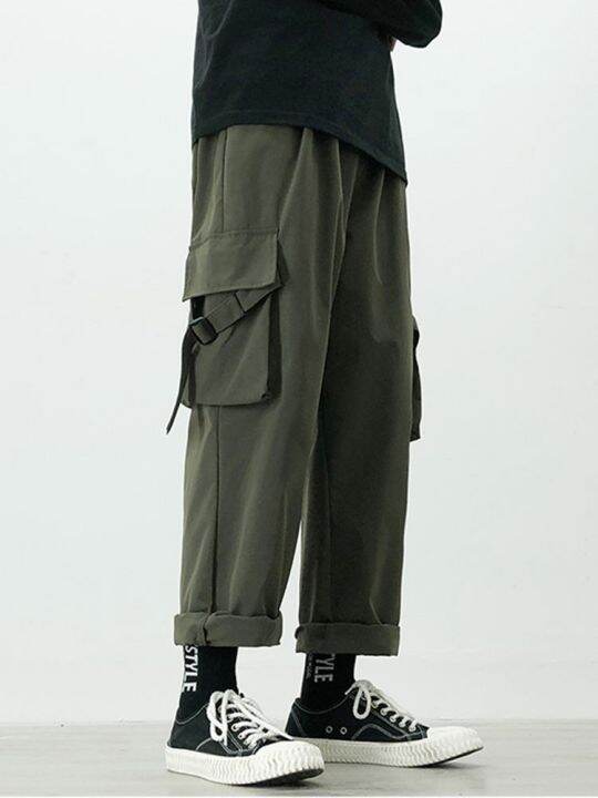 japanese-overalls-mens-summer-trend-loose-straight-casual-trousers-multi-pocket-cropped-black-mens-pants