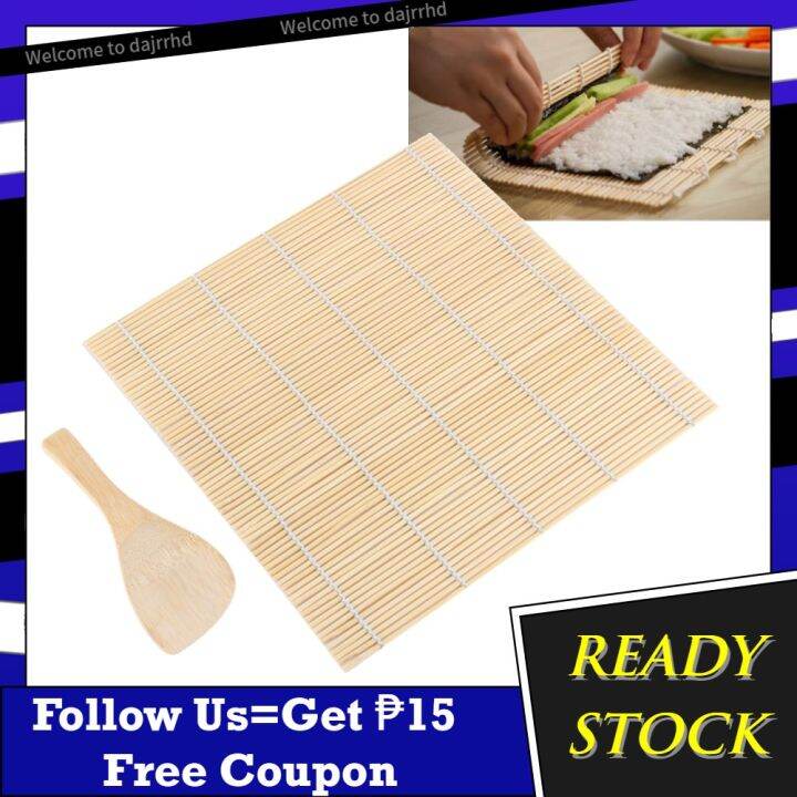 diy-sushi-rolling-maker-roller-bamboo-material-mat-and-a-rice-paddle-set