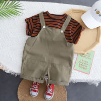 IENENS Summer Boys Clothing Sets 0-4 Years Baby Cotton Casual Outfits 2PCS Kids Short Sleeve Striped T-shirt + Overalls Shorts Toddler Clothes Suits