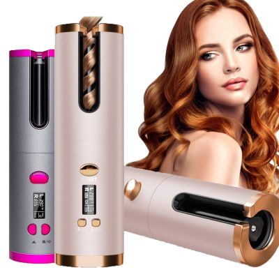 【CC】 USB Hair Curler Rechargeable Curling Iron Cordless Wand Rotating Styling Tools