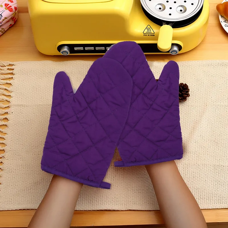 Sodial 1 Pair Kitchen Craft Heat Resistant Cotton Oven Glove Pot Holder Baking Cooking Mitts Purple