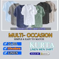 [Msia Ready Stock] Mens Shirt Linen Kemeja Lelaki Casual T shirts Kurta Short Sleeved Muslimah Raya Plain Lelaki Baju Berkolar Tops Plus Size