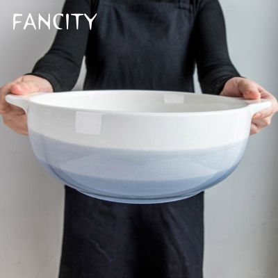 FANCITY ใหญ่พิเศษ Guanpai4ชามซุปเซรามิคหูสองชั้นแบบหนา