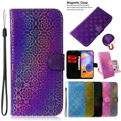 （cold noodles）    Gradient สีซองหนังสำหรับ Huawei Y5 Y6 Y7 Y9 2019 Mate 20 30 P20 P30 P40 Lite Pro พลิกกระเป๋าสตางค์ Stand Coque