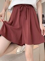 ﹍ Ice silk quick-drying five-point pants womens summer thin shorts with elastic waist and loose casual wide-leg sports shorts