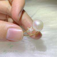 White Baroque Pearl 18K Open Ring Adjustable Cultured Teardrop Luxury Wedding Jewelry Gift Classic