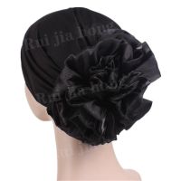 【YF】 Womens big flower behind elastic bandana beanie scarf Muslim Under Scarf Hijab Full Inner Caps Hijabs for cancer patients