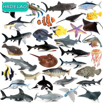 ZZOOI Simulation Ocean Sea Life Animals Model Salmon Shark Whale Turtle Crab Dolphin Action Figures Educational Toys for children Gift