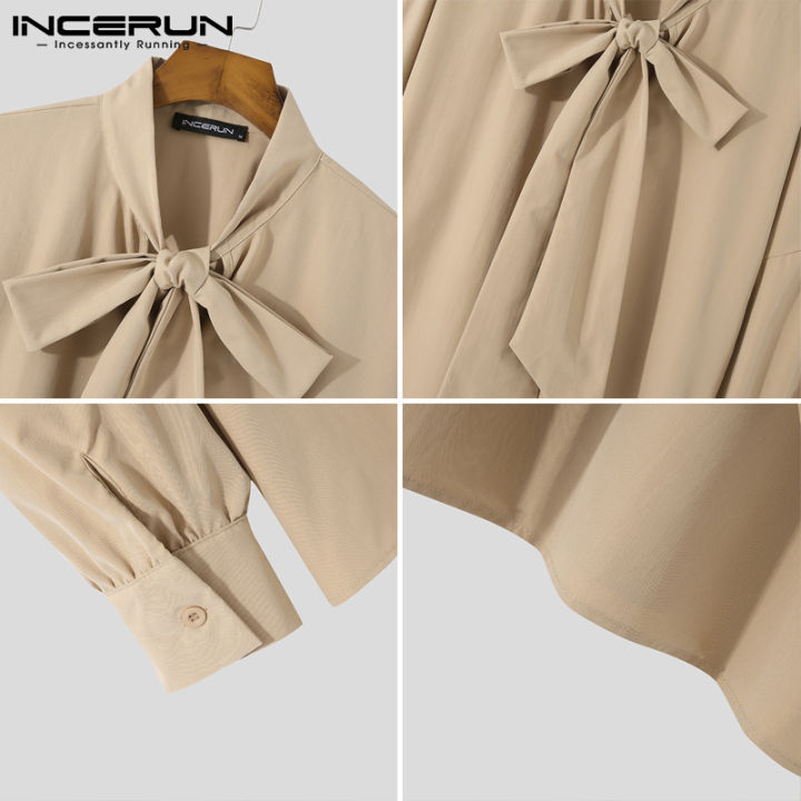 incerun-เสื้อเชิ้ตแขนยาวสำหรับผู้ชาย-เสื้อคอวีทรงหลวมสำหรับใส่ไปงานปาร์ตี้-สไตล์ตะวันตก