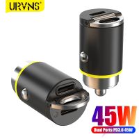 URVNS 45W USB คู่ C ชาร์จแบตรถกับ Mini และตัวโลหะทั้งหมด (PD3.0 45W + 45W) Type-C ชาร์จเร็วสำหรับ Macbook 14พิกเซล