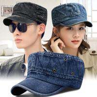 【Hot Sale】 Hat mens Korean version washed old denim breathable military cap outdoor sunshade flat ladies casual