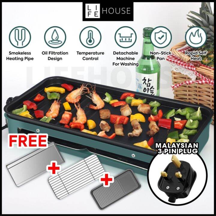 Et9VTkjj [3 Pin Plug] Electric BBQ Grill Outdoor Smokeless Detachable