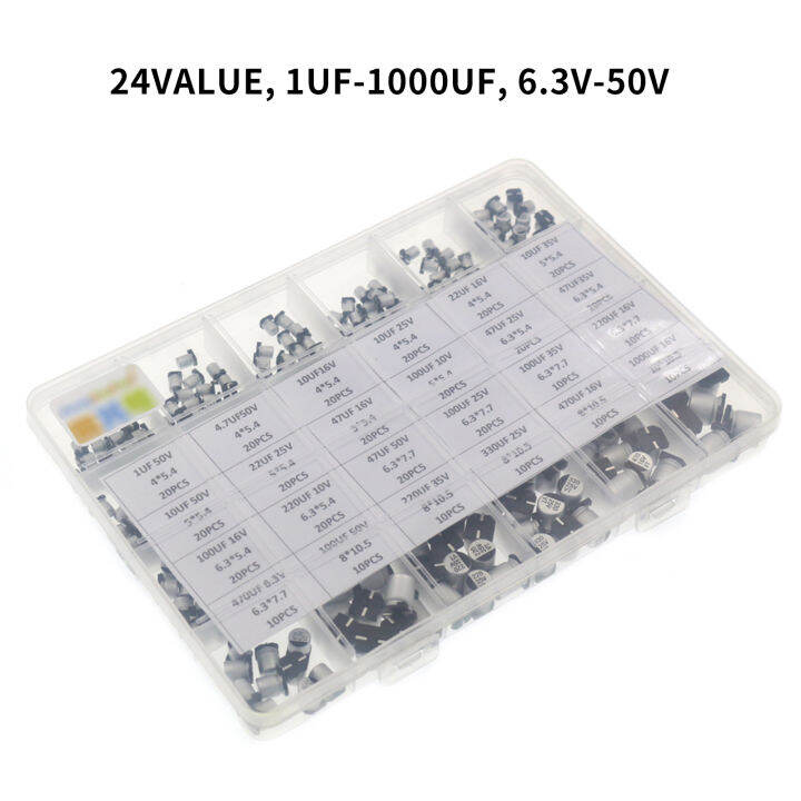 400pcs-24value-electrolytic-capacitor-assortment-kit-1uf-1000uf-6-3v-50v-aluminum-assorted-capacitors-with-storage-box