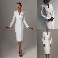 【YF】 White Double Breasted Long Jacket Suits Women Ladies Prom Evening Guest Formal Wear Custom Made