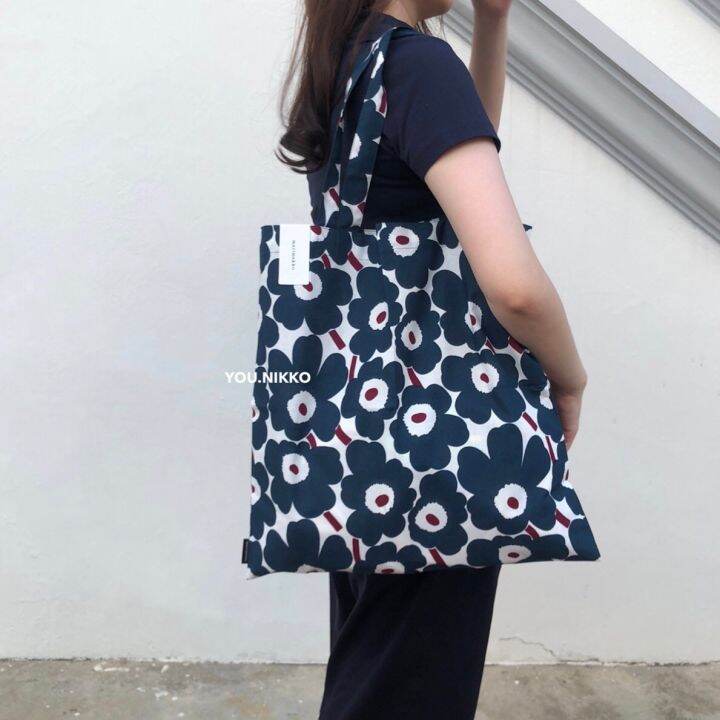 กระเป๋าผ้า-marimekko-tote-bag-ดอกสีเขียวเล็ก-ของแท้-100-มีป้ายแท็ก-you-nikko