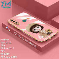 YiaMia โทรศัพท์สำหรับ Huawei Y6P 2020 Y7 Pro 2019 Y7A Y9 2019 Y9 Prime 2019 Y9S โทรศัพท์กรณีแฟชั่นน่ารักสาวการ์ตูน Luxury Chrome Soft TPU โทรศัพท์กรณีกล้องความคุ้มครองเต็มรูปแบบกรณีป้องกัน