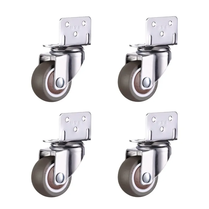 1/4PCS Furniture Swivel Casters Wheels Crib Rubber Rollers Wheel LBracket Caster With Brake No