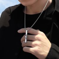 2022 Fashion New Black Rectangle Pendant Necklace Men Trendy Simple Stainless Steel Spiral Chain Men Necklace Jewelry Gift