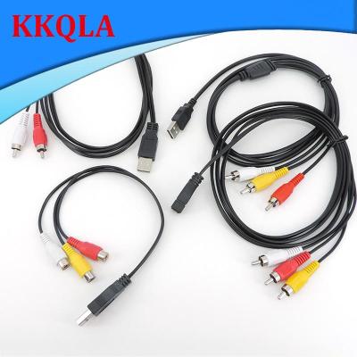 QKKQLA USB A 2.0 female Male To 2 3 Rca 2/3RCA Male female AV plug Adapter connector converter Cable Lead PC TV HDTV AUX Audio Video