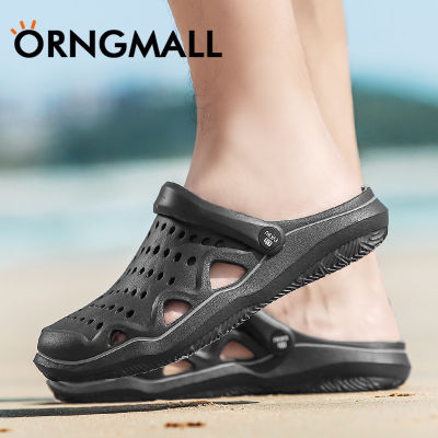 ORNGMALL รองเท้าแตะผู้ชายกันลื่นกันลื่นใช้กลางแจ้งรุ่นล่าสุดฤดูร้อนรองเท้าแตะสำหรับกลางแจ้งที่มีรูบนพื้นรองเท้าหนาสำหรับใส่นอกบ้านกันลื่นรองเท้าแตะนวดรองเท้าแตะ EVA รองเท้าทำกิจกรรมในร่มรองเท้าแตะกลวงออก