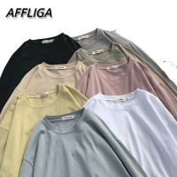 COD  ▼❀ AFFLIGA ❀ 2021เสื้อยืดแขนยาวลำลองผู้ชายสีทึบเรียบง่ายสำหรับผู้ชายเสื้อยืดคอกลมแบบหลวม ๆ ทุกวัน✫