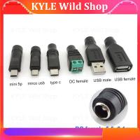 KYLE Wild Shop USB Mini 5pin A Male Female Mirco Type C to dc female Connector 5.5x2.1mm Power charger converter Adapter Jack Plug for Laptop