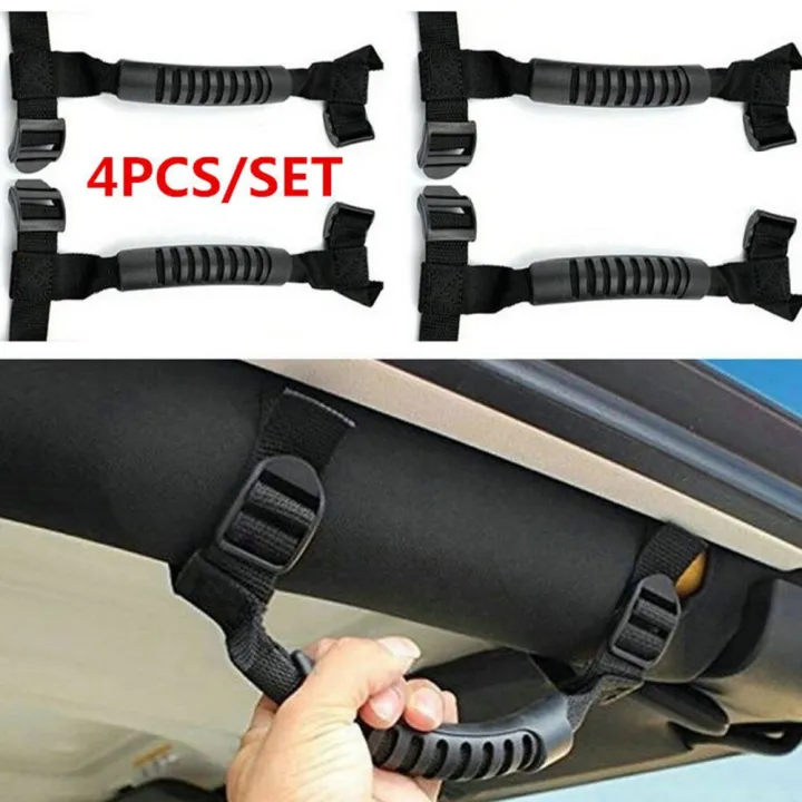 4Pcs Armrest Top Grab Handles Grip Bar Pulling Tab Roll Bar Mount For