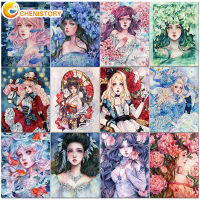 CHENISTORY ภาพวาดสีน้ำมันโดยตัวเลขสำหรับผู้ใหญ่การ์ตูนสาวดอกไม้สีโดยตัวเลขผ้าใบจิตรกรรมแฮนด์เมด DIY ตกแต่งบ้านหัตถกรรม