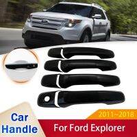 เหมาะสำหรับ Ford Explorer U502 2011 ~ 2018มือจับประตูสมาร์ทสีดำเงาคลาสสิคสติกเกอร์ปิดตกแต่งรถยนต์อุปกรณ์ตกแต่งภายนอก