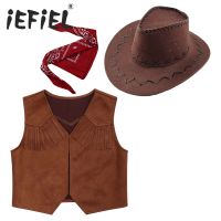 Kid Boys Western Cowboy Cosplay Costume Vest With Bandanna And Hat For Halloween Carnival Cosplay Themed Party Roleplay Dress Up