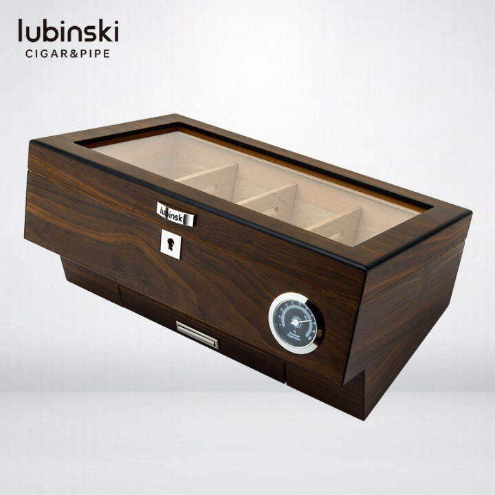 LUBINSKI Humidor สีไม้ซีดาร์ดูผ่านหน้าต่างความจุมาก Lubinski Humidor