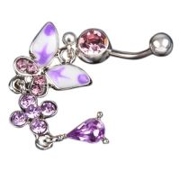 Butterfly Pendant Gemstone Rhinestone Purple Diamond Navel Ring Navel Piercing