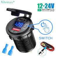 Aitemay 60W USB QC 3.0 PD Type C Car Socket Fast Charger With Waterproof Voltage Display Switch And 10A Fuse Cable For 12V-24V Car Truck Boat RV Motorcycle Quick Charging Adapter ซื้อทันทีเพิ่มลงในรถเข็น